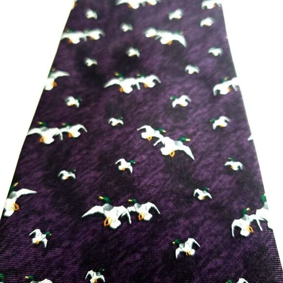 Tango Novelty Mallard Print Purple Short Wide Silk Tie - Picture 2 of 6